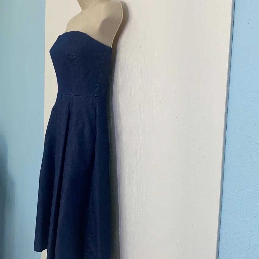White House Black Market - Denim Blue Strapless Midi Dress Size 0